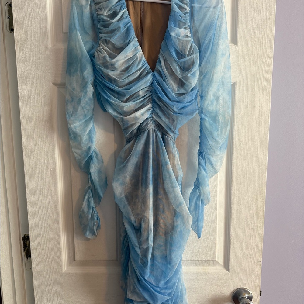 JLUXLABEL Light Blue and Tan Dress